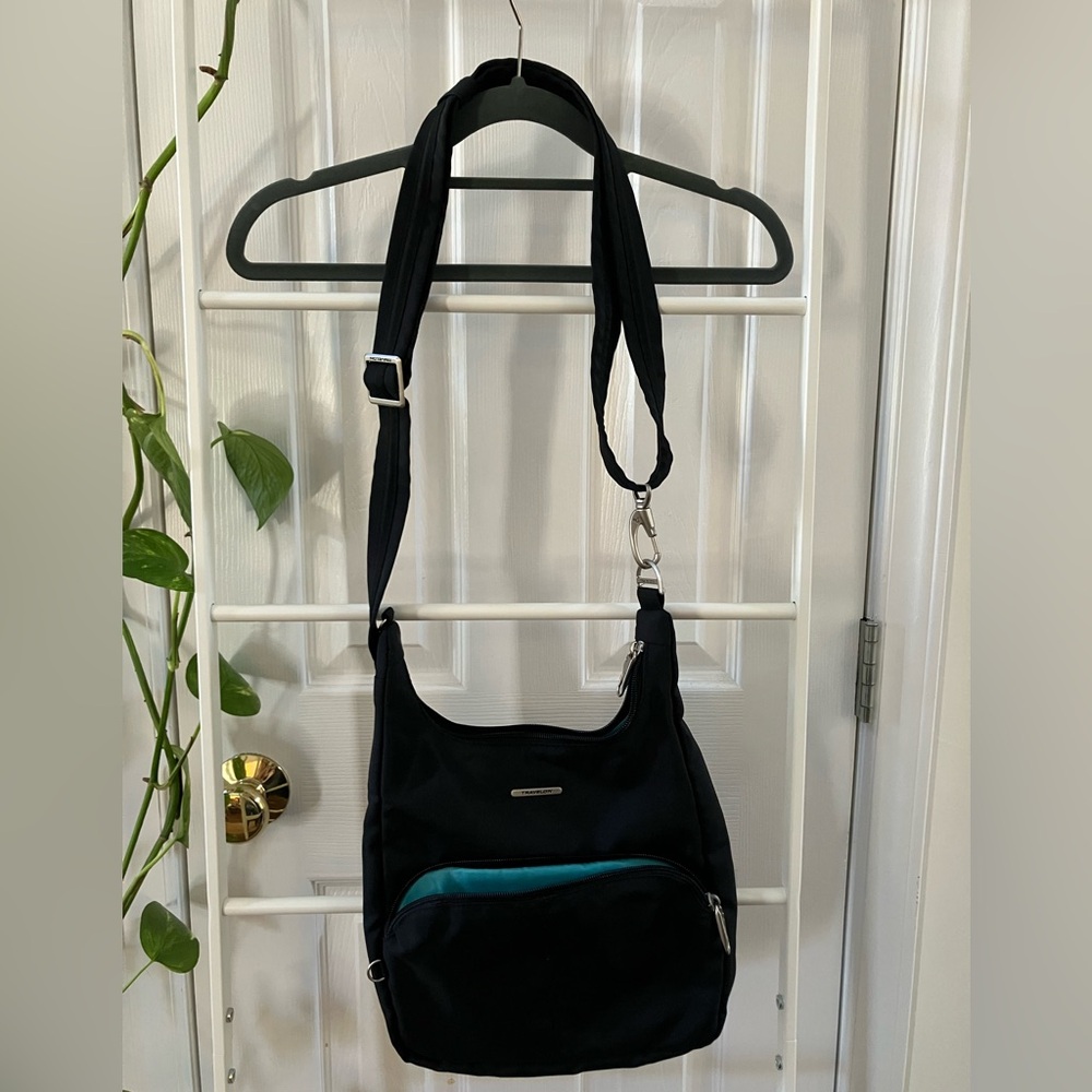 Travelon Anti Theft Crossbody Black Bag with Teal Liner